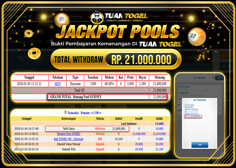 TUANTOGEL JACKPOT TOGEL SYDNEYRp21.000.000,- LUNAS  
